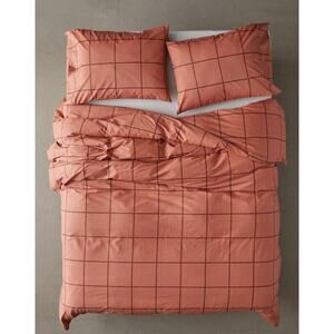 Urban Outfitters Distressed Checkered Duvet Set Twin XL Rust Orange